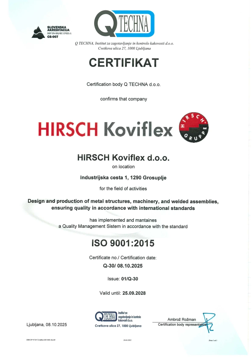 Certifikat 9001 - Q30 - HIRSCH Koviflex - ang