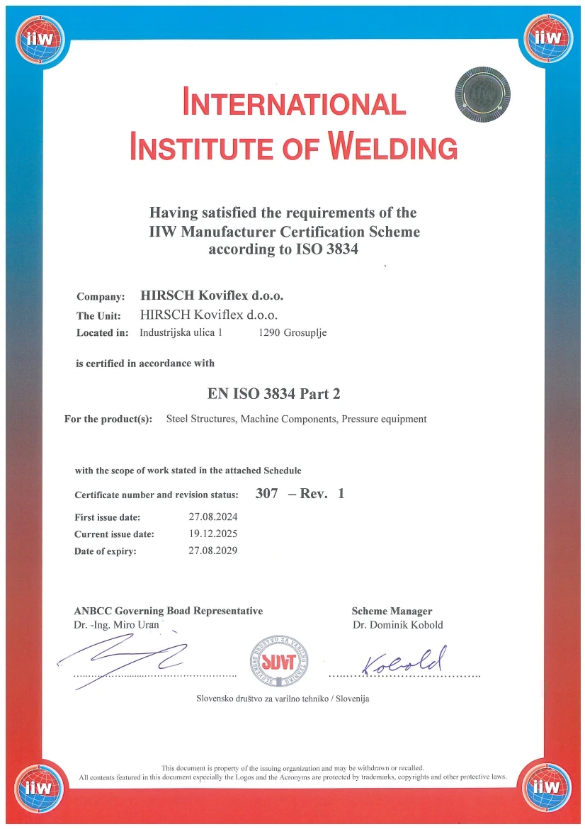 Certifikat EN ISO 3834-2